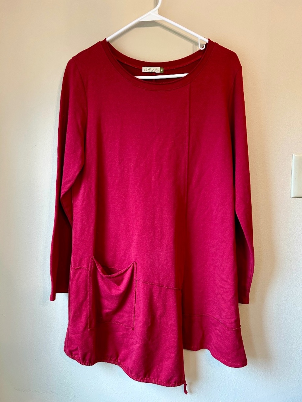 Chalet et ceci Art to Wear Red Asymmetrical Size M Long Sleeve Lagenlook Tunic